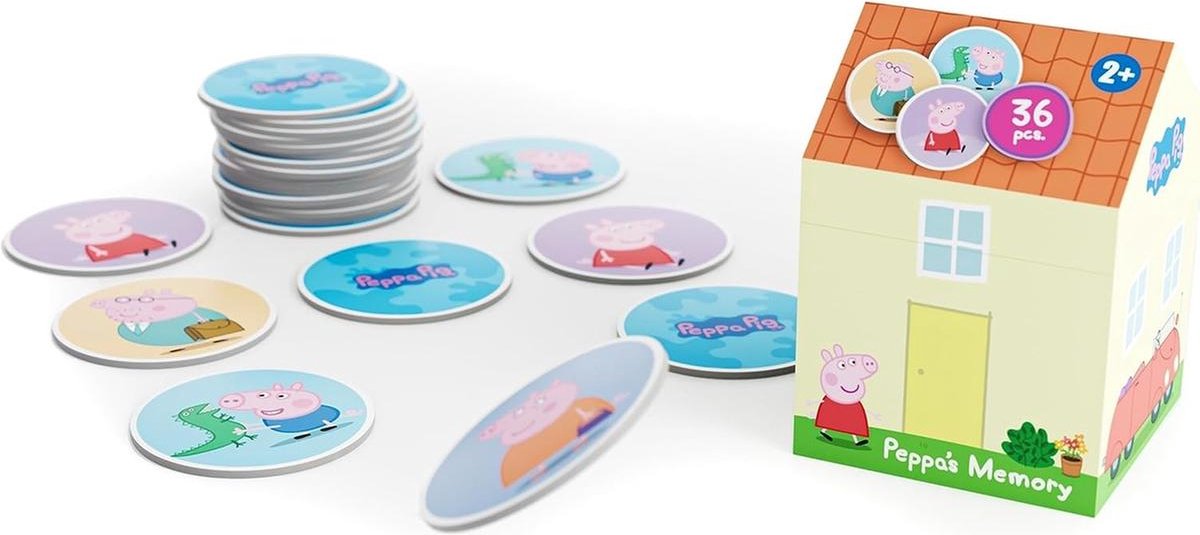 Peppa Pig Memospel - Memo met Ronde Kaarten - 36 Stuks - In Huisje Verpakking