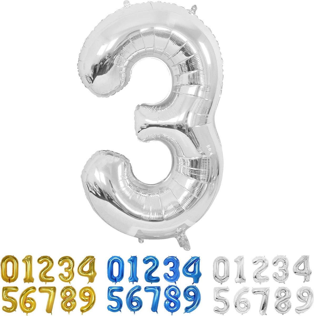Cijfer Folie Ballon 3 Cijferballon Ballonnen Feest Verjaardag Versiering - Zilver