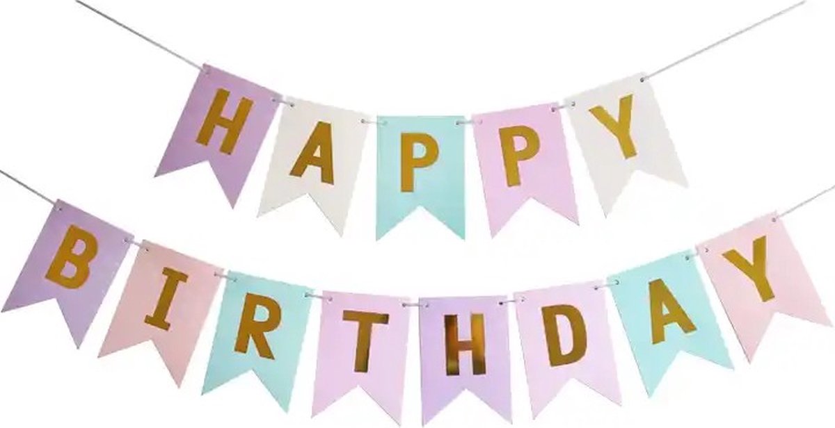 Happy Birthday Slinger Feest & Verjaardag Versiering Vlaggenlijn Decoratie Pastel Kleuren - 1 Stuk