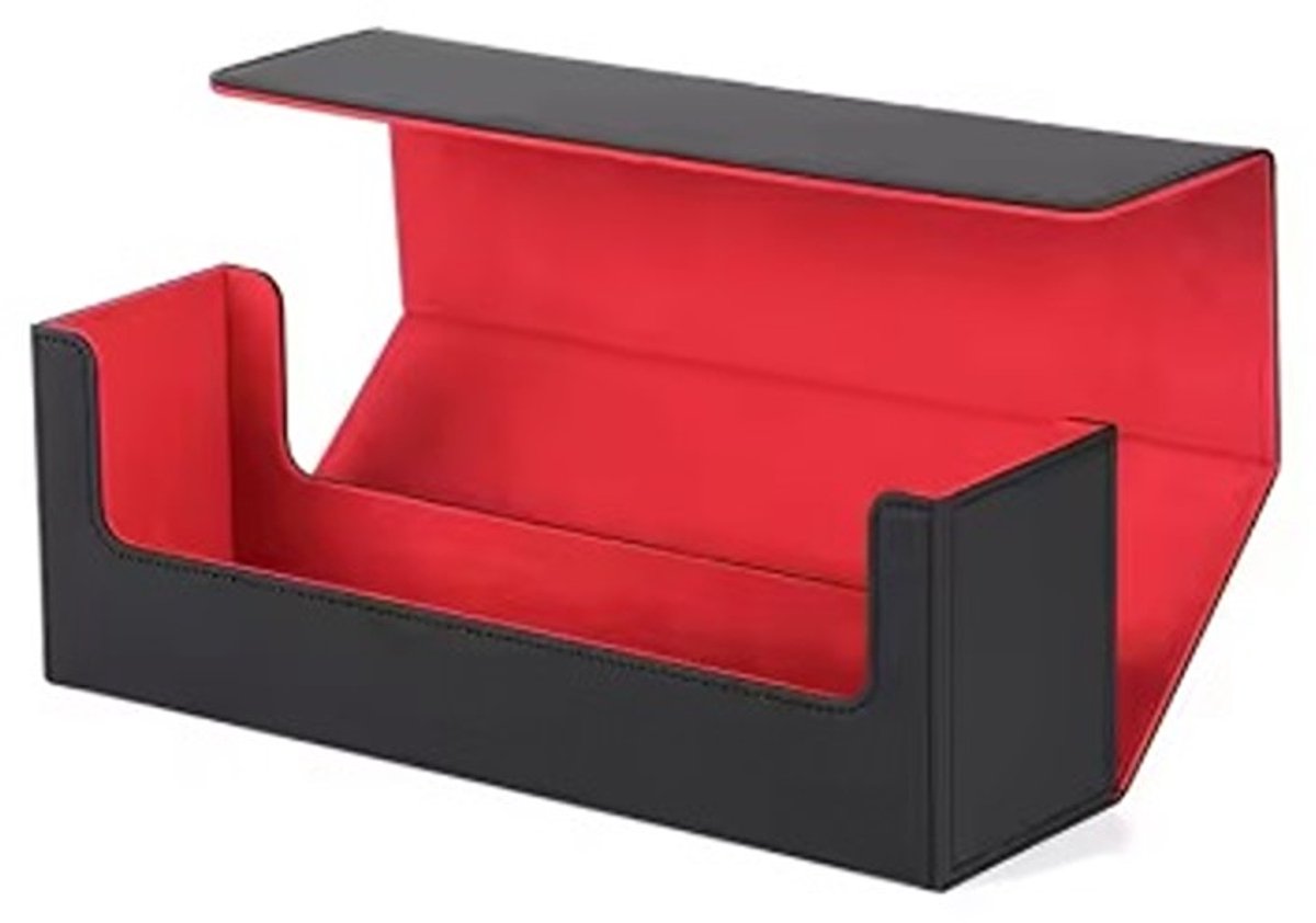 Deckmasters Luxe Deck Box – Deckbox - Toploader - Voor 400+ Kaarten – PU Leer – Geschikt voor MTG, Pokémon, Yu-Gi-Oh – Zwart/Rood – Met Magnetische Sluiting