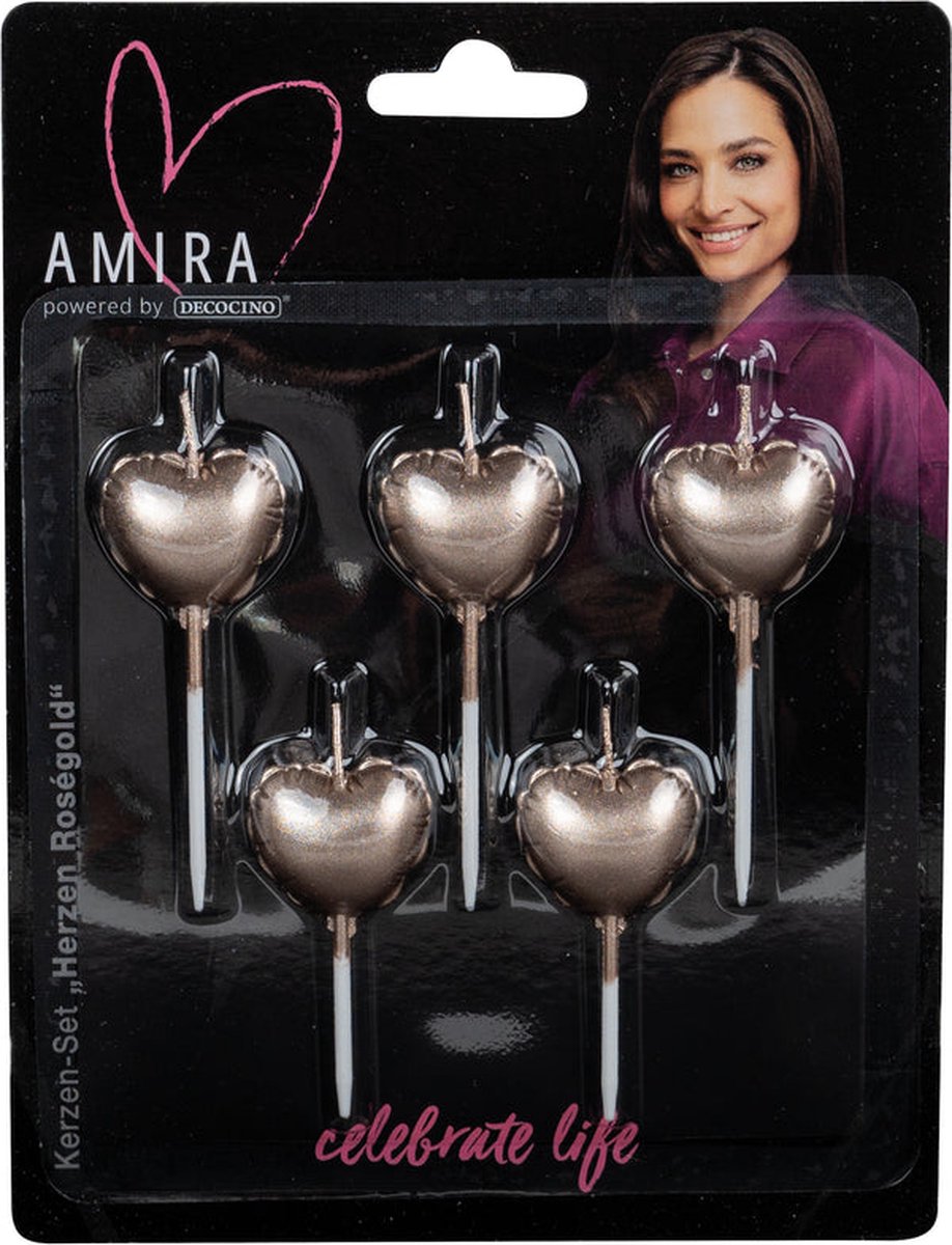 Kaarsjes Ballon Hartjes Rosé Goud