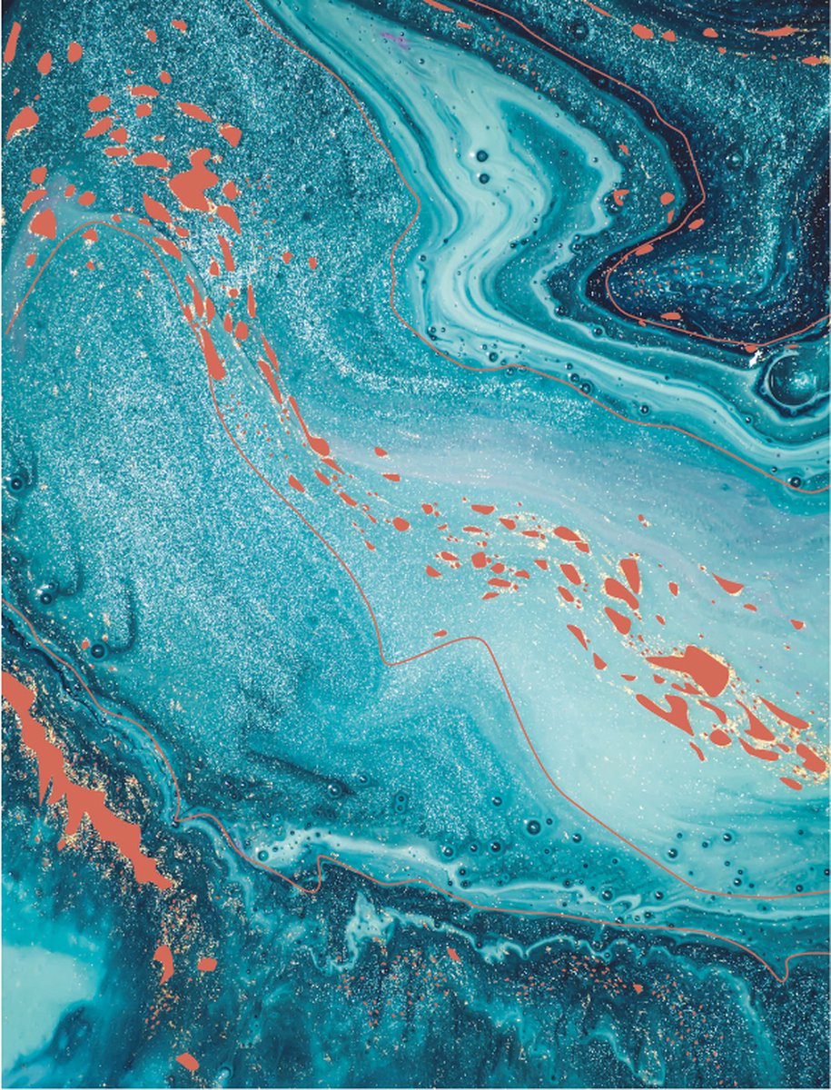 Texture Decopatch papier Verfpatroon Blauw/groen met oranje hotfoil