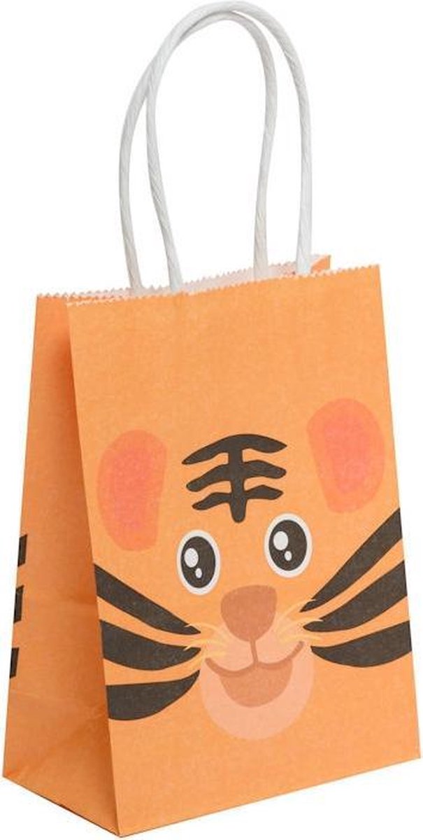 12 STUKS MIX Vrolijke Dieren Traktatie Uitdeel papieren zakjes met handvat - Uitdeelzakjes - Gift bags - Cadeauzakjes - Papieren tasjes - Papieren Draagtas - Jongens & Meisjes - Kinderfeestje - Afm. 11 x 6 x 15 Cm. - Decopatent®