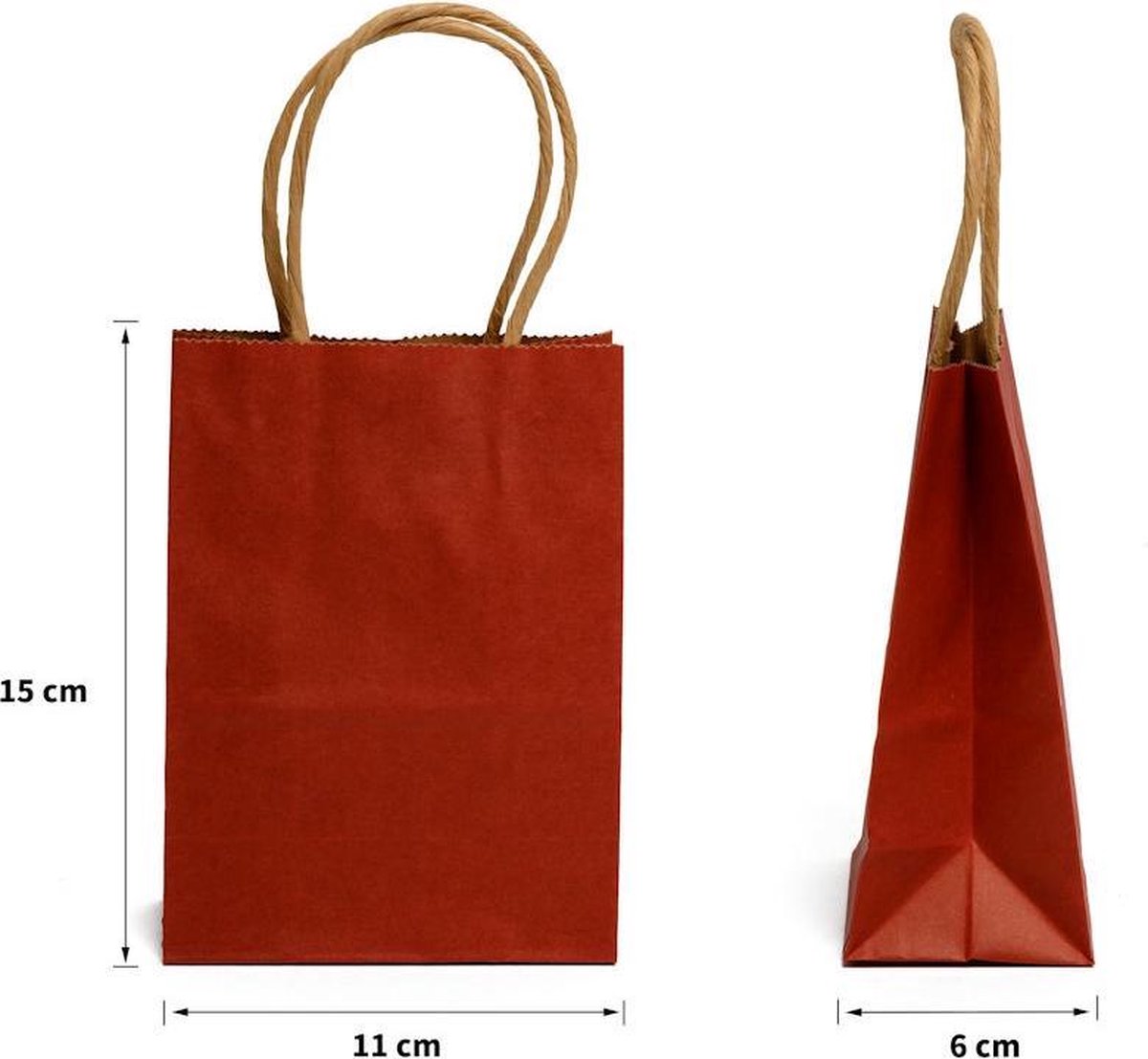 12 STUKS Rood & Zwarte papieren zakjes met handvat - Bruiloft / Traktatie / Uitdeelzakjes - Gift bags - Cadeauzakjes - Papieren tasjes - Papieren Draagtas - Jongens & Meisjes - Kinderfeestje - Afm. 11 x 6 x 15 Cm. - Decopatent®