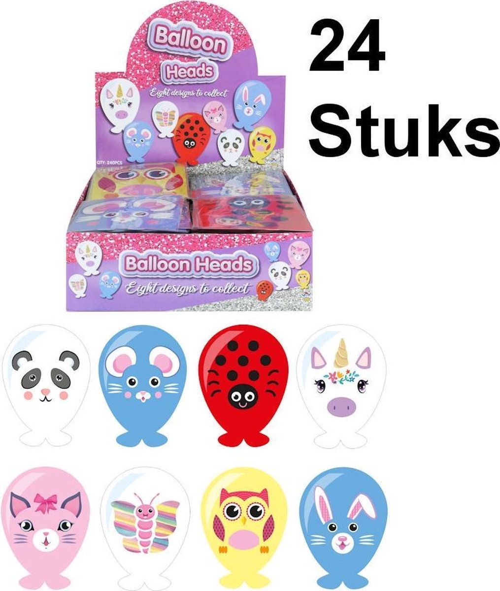 24 STUKS - MIX Dieren Meiden Ballon Hoofden - Maak je eigen Dieren Ballon Hoofd - Uitdeelcadeautjes - Traktatie voor Meisjes