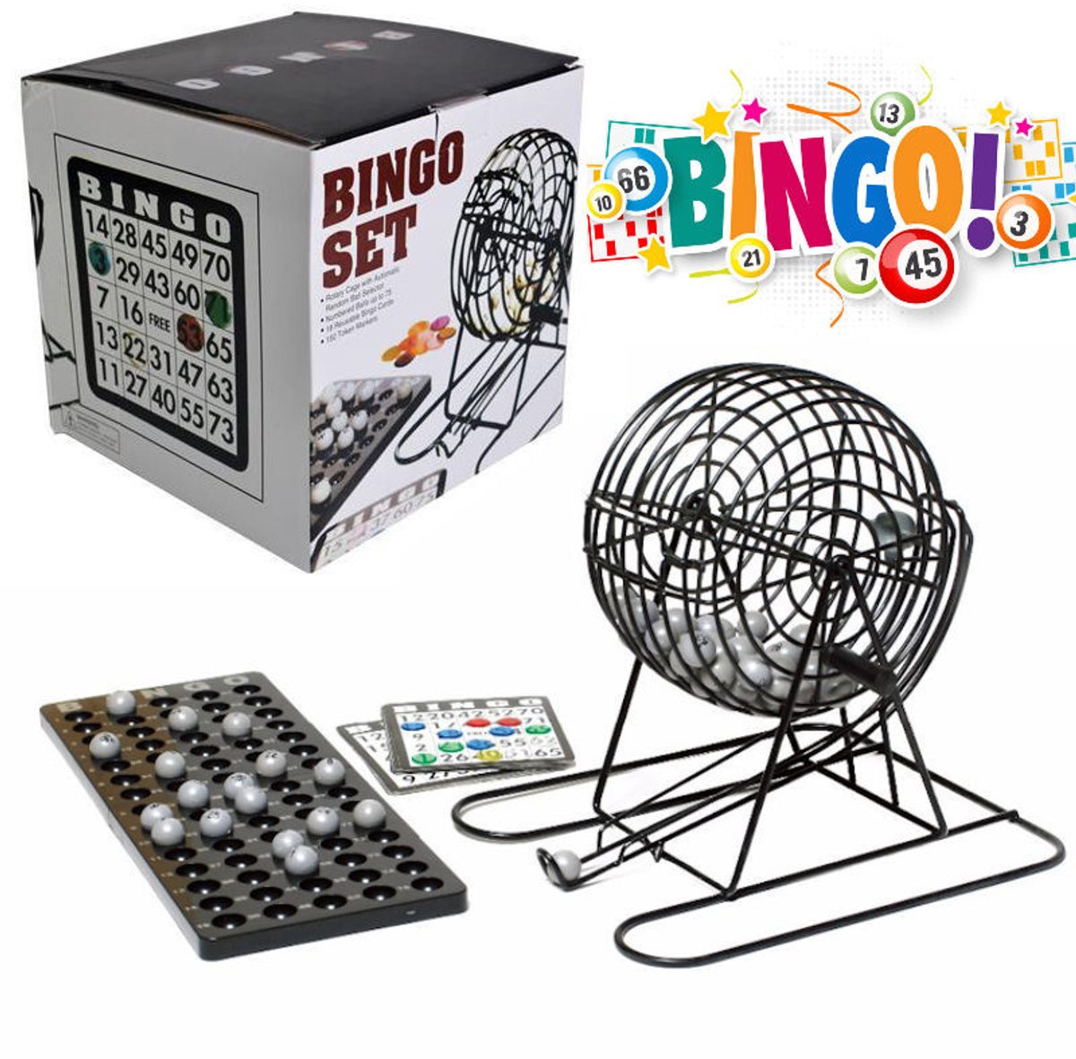 Decopatent - Bingo Spel - Bingomolen - Bingoballen - Bingo kaarten - Fiches - Spelbord - Bingo molen - Metaal - Lotto Kinderspel