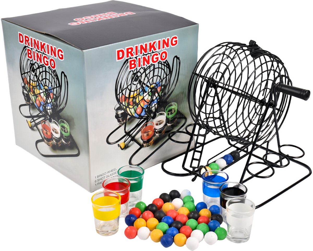 Decopatent - Drankspel Bingo Spel - Shot Glazen & Bingomolen - 6 Glazen - Gekleurde Bingoballen - Drank Spel - Drinking game voor volwassenen - Party Game Vol Fun