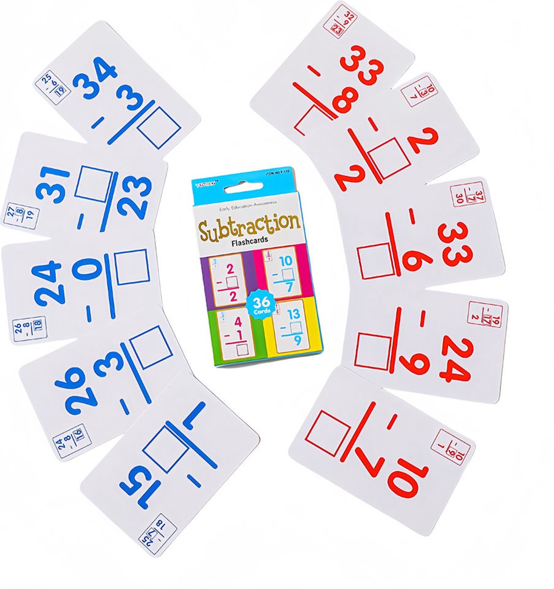 Decopatent - Flashcards Ik leer Rekenen MINSOMMEN (-) - 36x Schrijfkaarten uitwisbaar Min Sommen Leren - Leerzame Educatieve Spellen - Groep 3/4/5 - Educatief Speelgoed 4/5/6/7/8 jaar - Oefenen en leren rekenen - Montessori Speelgoed