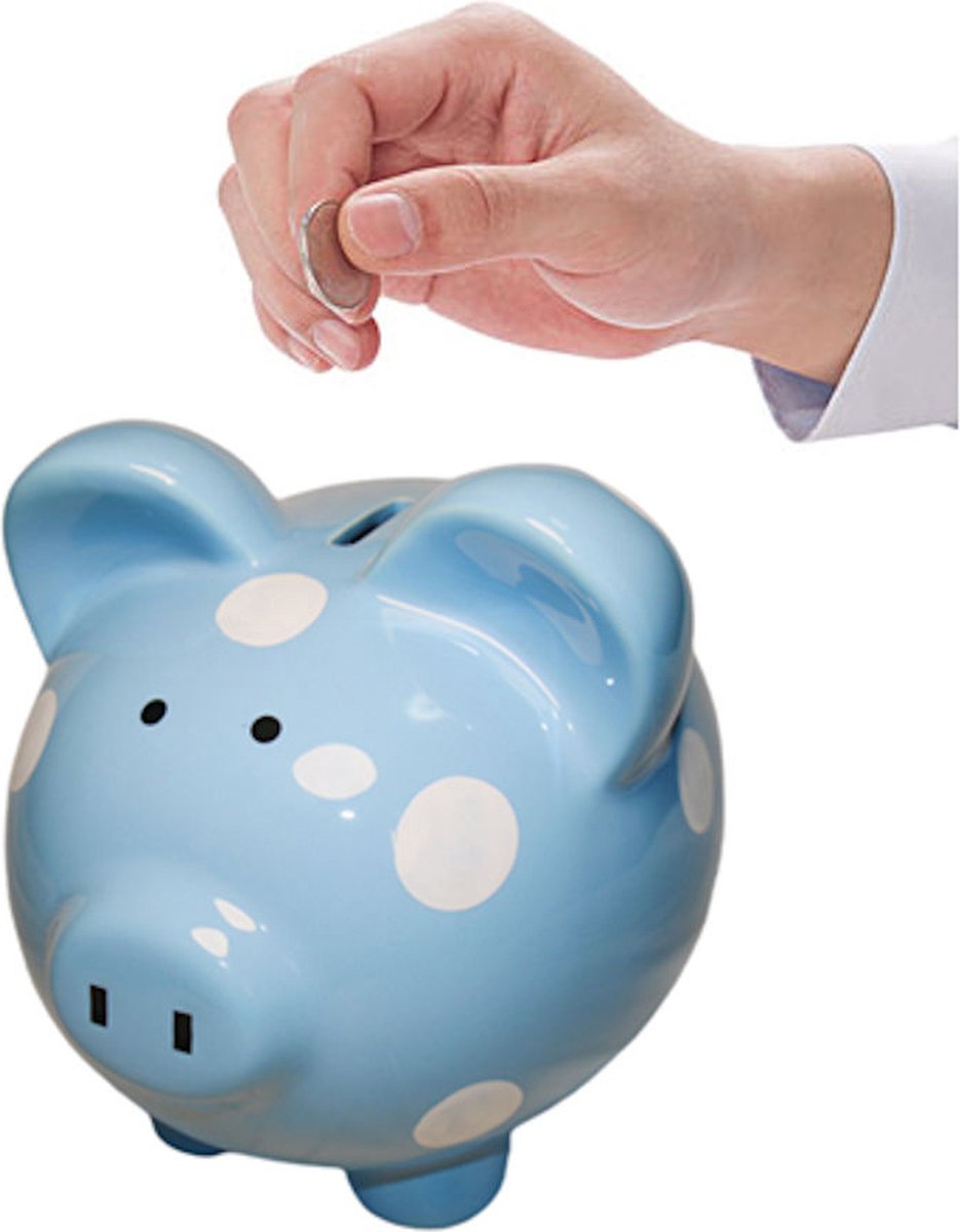 Decopatent - Groot Spaarvarken Spaarpot - Keramiek - Afm 22 x 17 x 19 cm - Spaarpot varken voor volwassenen en kleine kinderen - Cadeau - Kleur: Blauw