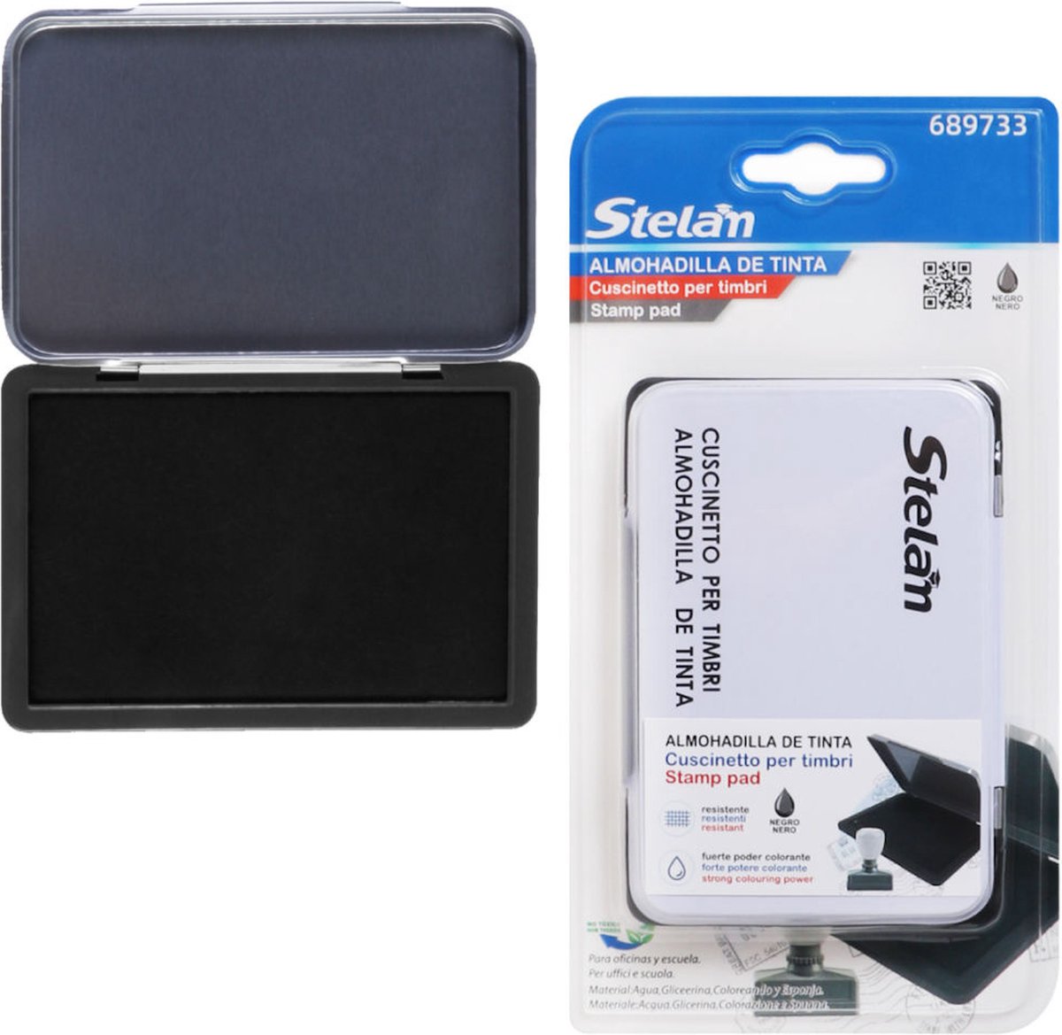 Decopatent - Stempelkussen Zwart - Met Deksel - Voor het Stempelen van Stempels - Stempelkussens met Zwarte stempelinkt - STELAM Stempel kussen - Stamp Pad Black - Inktkussen - Voor Volwassenen en kinderen - Afm: 12 x 8 x 1.3 Cm