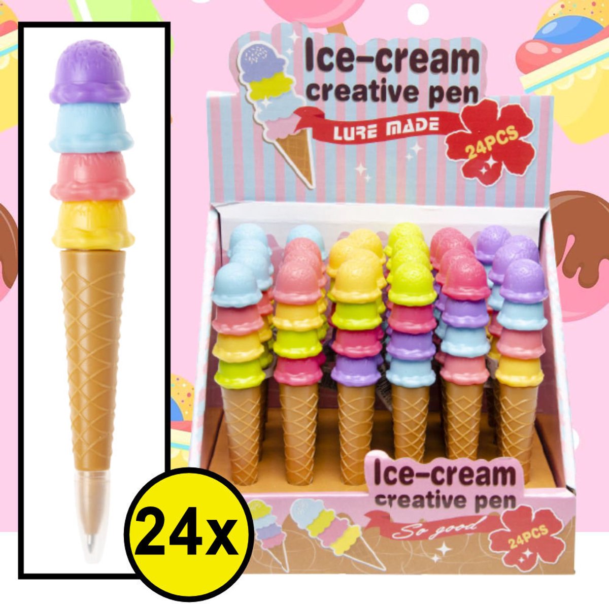 Decopatent 24 STUKS IJsjes / IJshoorn Balpennen - Uitdeelcadeaus - Speelgoed Traktatie Uitdeelcadeautjes voor kinderen