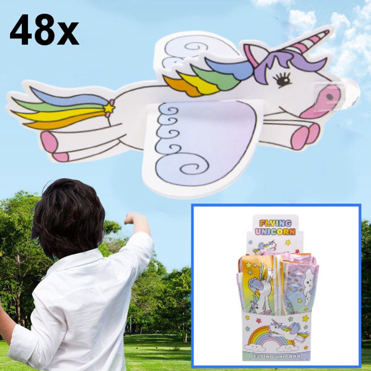 Decopatent 48 STUKS Foam Unicorn Vliegtuigen - Fighter Gliders - Uitdeelcadeaus - Traktatie Uitdeelcadeautjes voor kinderen - Grabbelton - School - Kinderfeestje - Klein Speelgoed Trakteren - Grabbelton Traktaties Cadeautjes