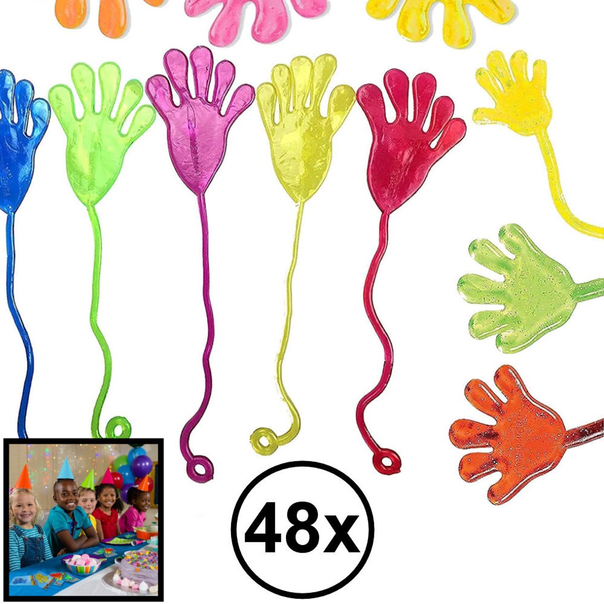Decopatent 48 STUKS Plakhandjes - Sticky Hands - Kleefbare handjes - Uitdeelcadeaus - Kleefhandjes - Traktatie Uitdeelcadeautjes voor kinderen - Grabbelton - School - Kinderfeestje - Klein Speelgoed Trakteren - Grabbelton Traktaties Cadeautjes