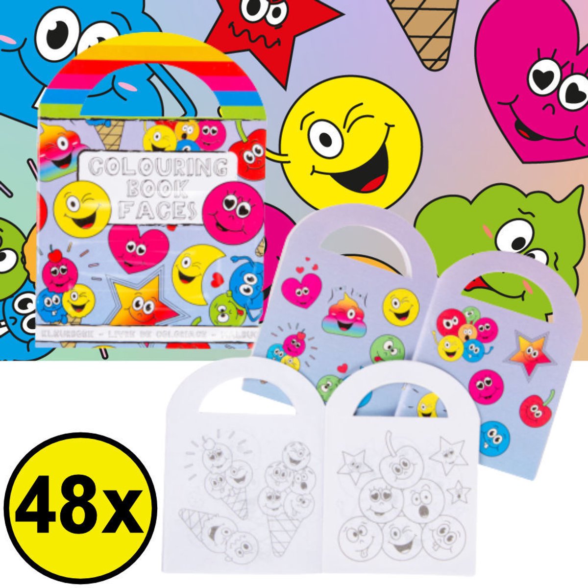 Decopatent 48 STUKS Vrolijke Smiley Kleurboekjes met Stickers - Traktatie Uitdeelcadeautjes voor kinderen - Klein Speelgoed - Uitdeelcadeaus
