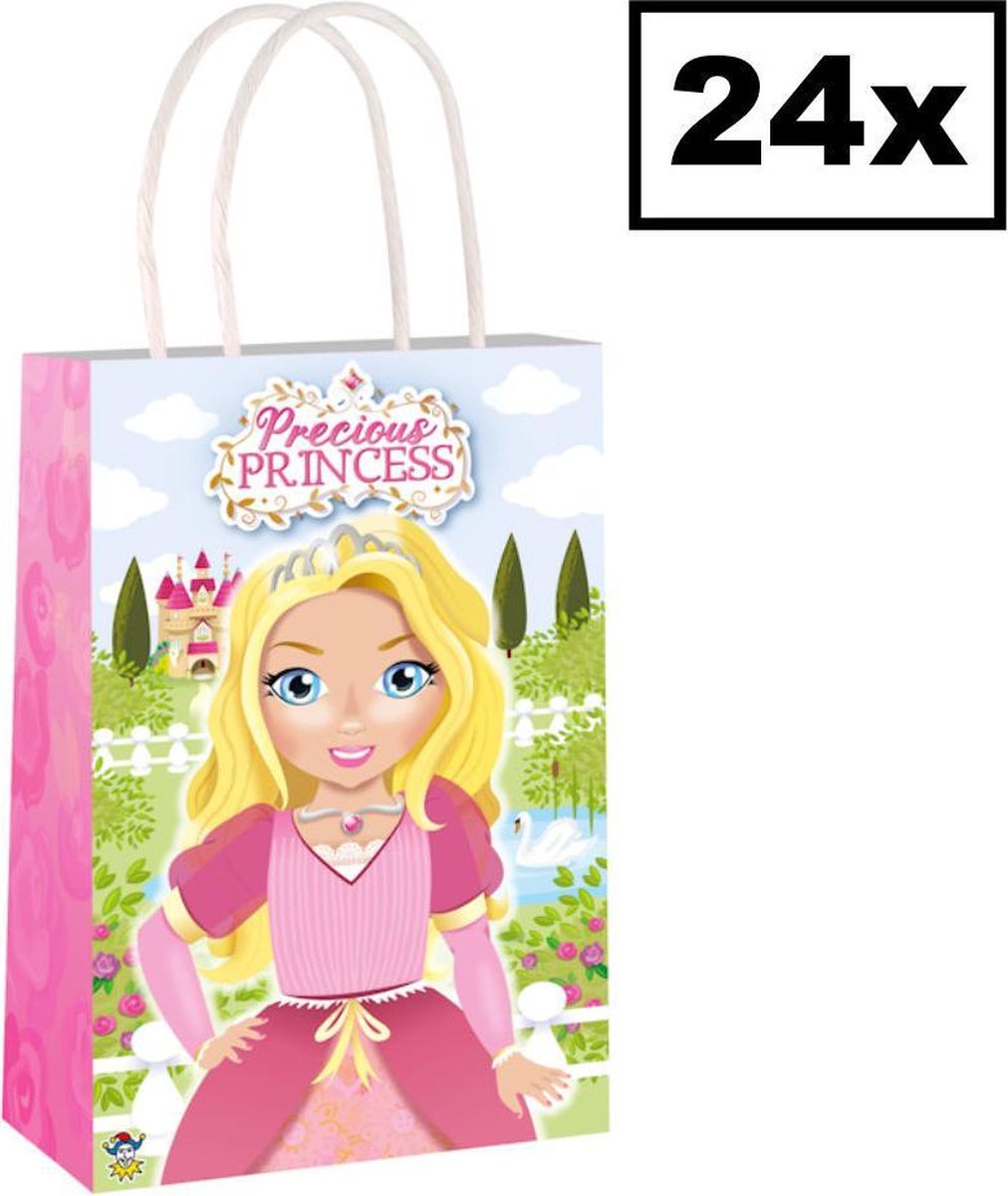 Decopatent® 24 STUKS Prinsessen Traktatie Uitdeel papieren zakjes met handvat - Princes Traktaitezakjes voor uitdeelcadeautjes