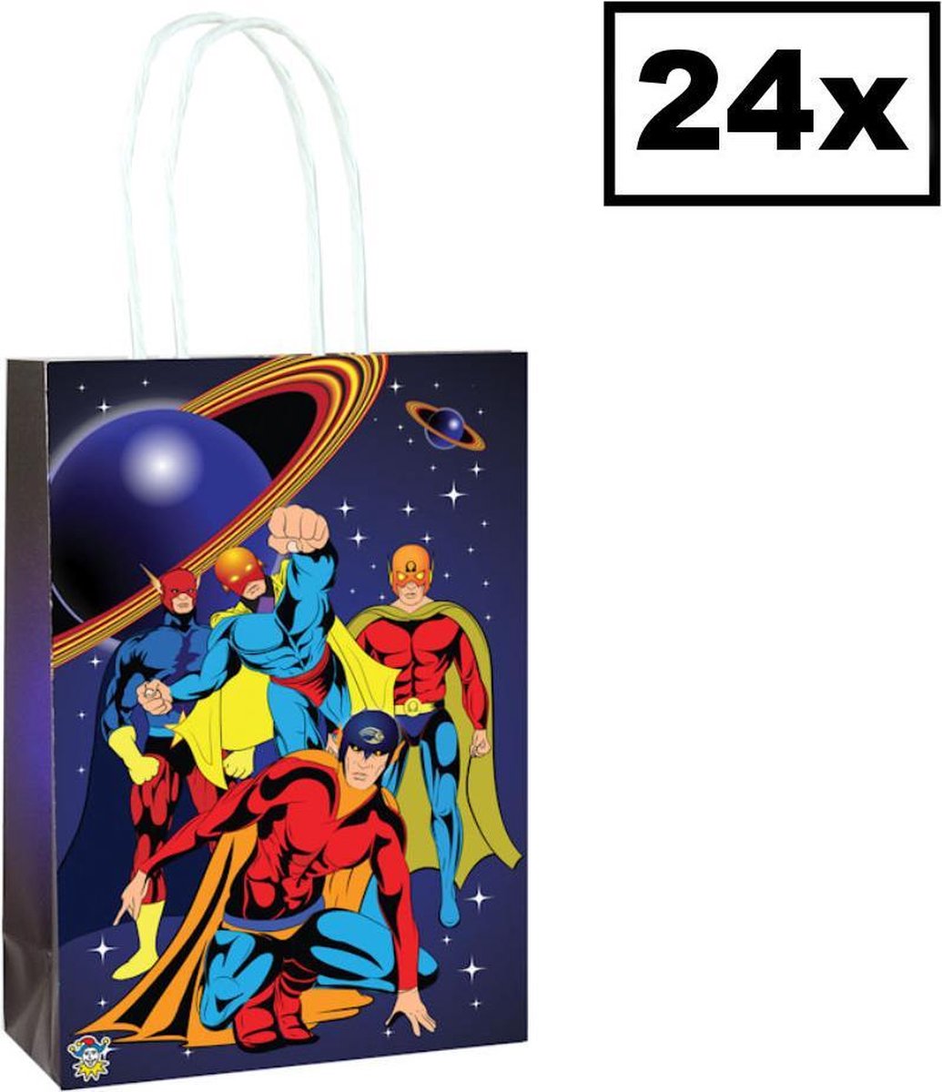 Decopatent® 24 STUKS Superhelden Traktatie Uitdeel papieren zakjes met handvat - Super Hero Traktaitezakjes voor uitdeelcadeautjes