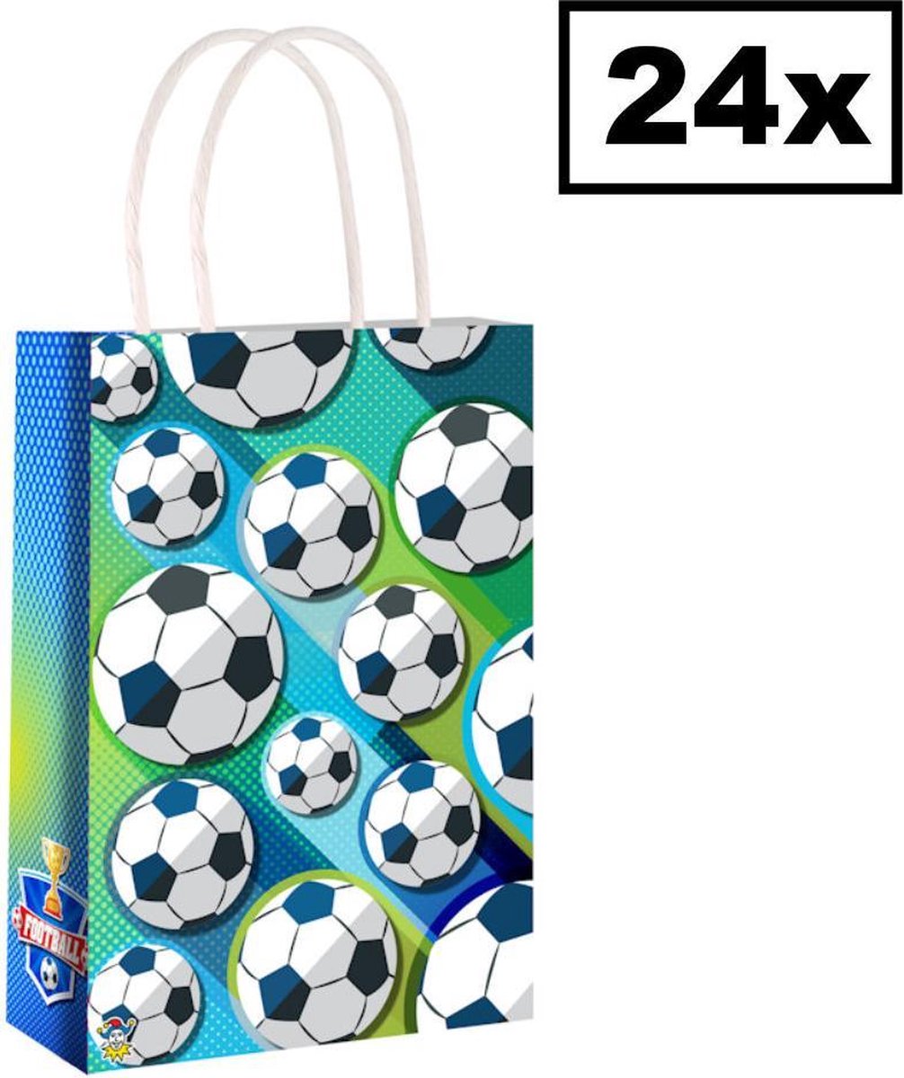 Decopatent® 24 STUKS Voetbal Traktatie Uitdeel papieren zakjes met handvat - Voetballers Traktatiezakjes voor uitdeelcadeautjes