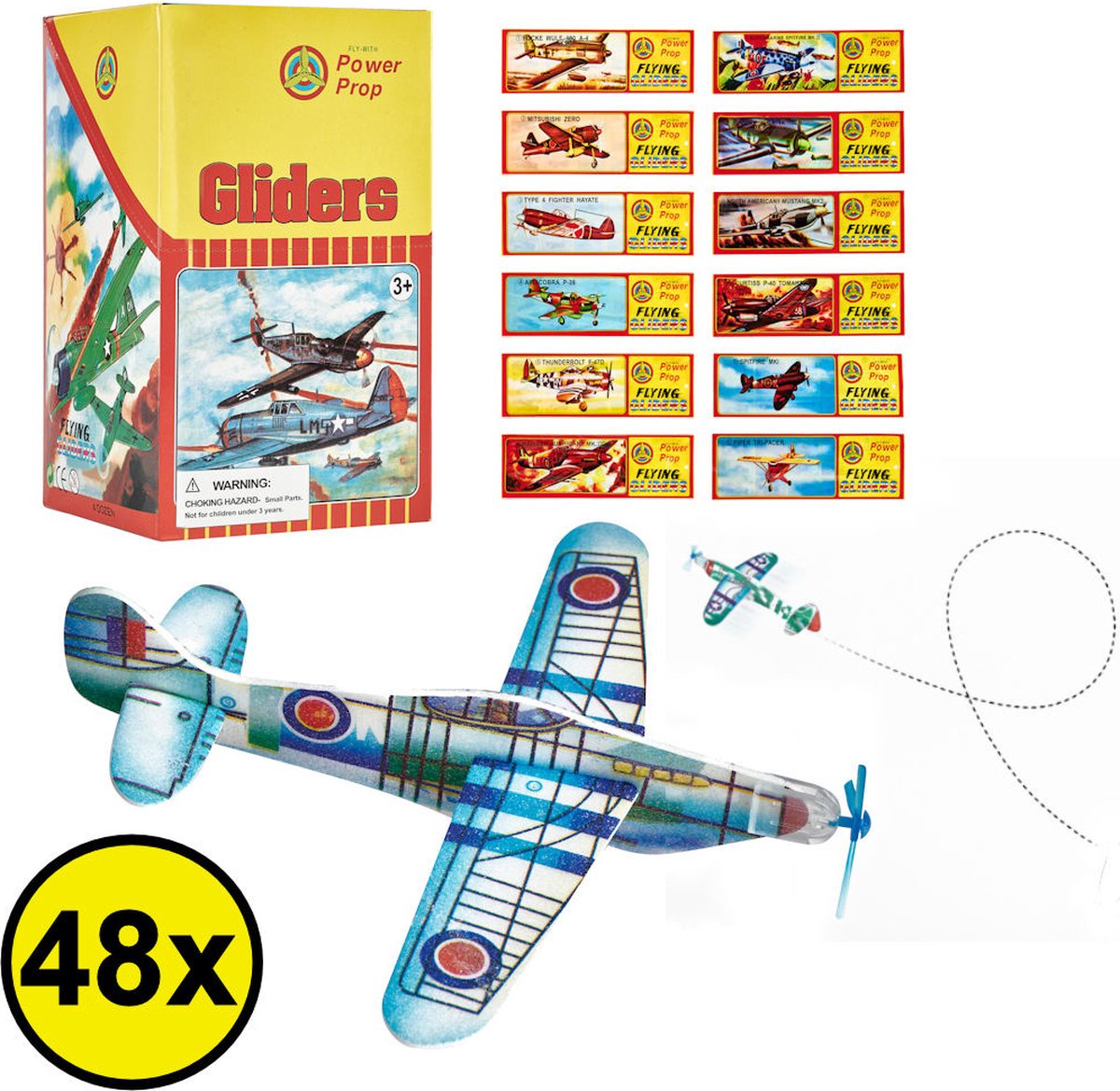 Decopatent® 48 Stuks Foam Vliegtuigen - Uitdeelcadeautjes - Fighter Gliders vliegtuig - Zweefvliegtuigen - Model: Foam Vliegtuig in Display