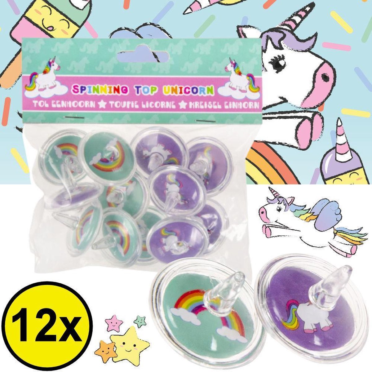 Decopatent® Uitdeelcadeaus 12 STUKS Unicorn / Eenhoorn Tollen - Traktatie Uitdeelcadeautjes voor kinderen - Speelgoed Traktaties