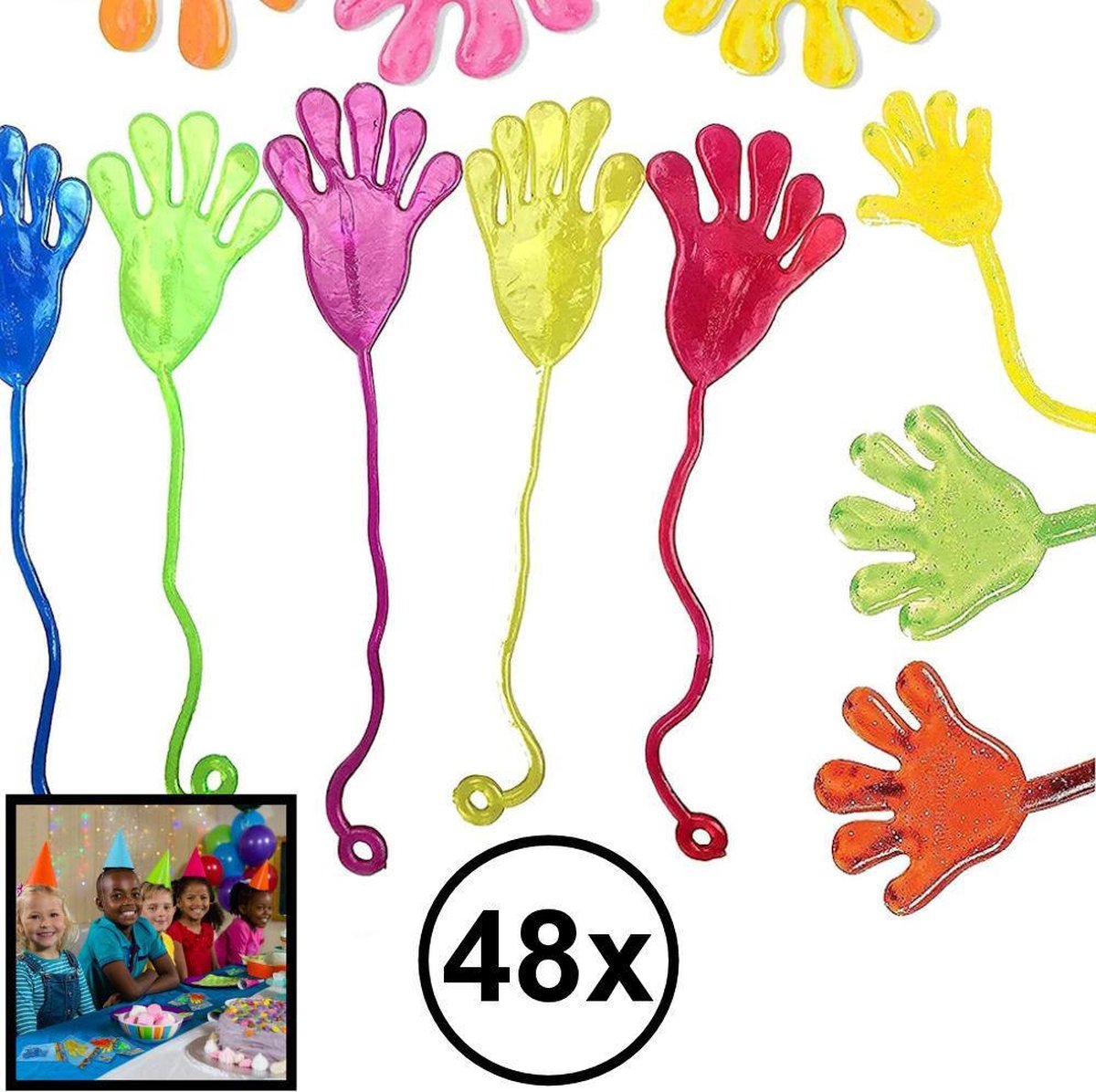 Decopatent® Uitdeelcadeaus 48 STUKS Plakhandjes - Sticky Hands - Traktatie Uitdeelcadeautjes voor kinderen - Speelgoed Traktaties