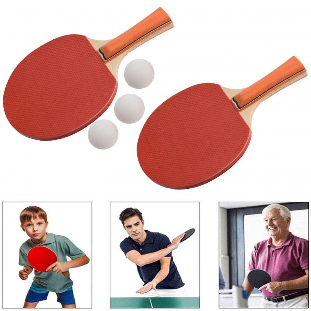 Tafeltennisset met 2x Tafel tennis Batjes & 3 Tafel tennis ballen - 5 Delige pingpong tafel Set bestaande uit: 2 Stuks Tafeltennis batjes & 3 Stuks Pingpongballen - Tafel tennis Set voor Kinderen & Volwassenen