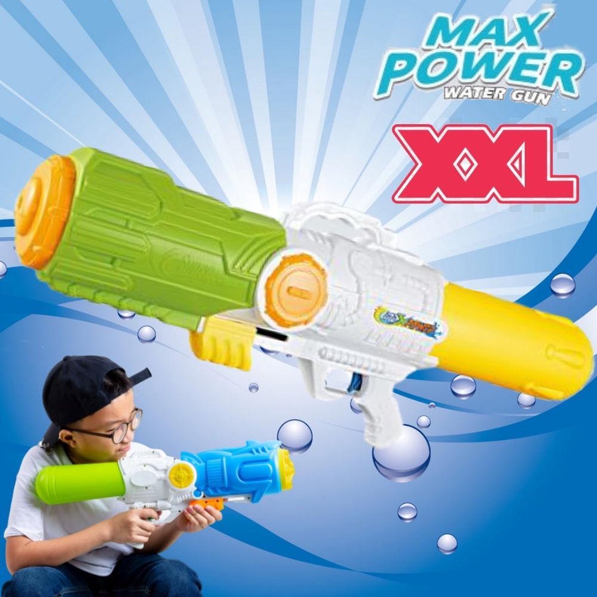 XXL Waterpistool - MEGA Super soaker waterpistool voor jongens - Jumbo waterkanon - Supersoaker water pistool voor kinderen - Waterspeelgoed Watergeweer - Water gun met groot water reservoir - Afm 80x15x27 Cm - 3.2 Liter GROEN/GEEL - Decopatent®