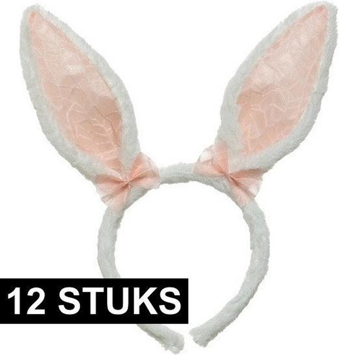 12x Wit/roze Paashaas oren verkleed diademen voor kids/volwassenen - Pasen/Paasviering - Verkleedaccessoires - Feestartikelen