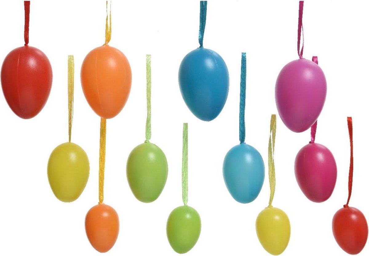 24x Gekleurde plastic/kunststof Paaseieren 6 cm - Paaseitjes voor Paastakken  - Paasversiering/decoratie Pasen