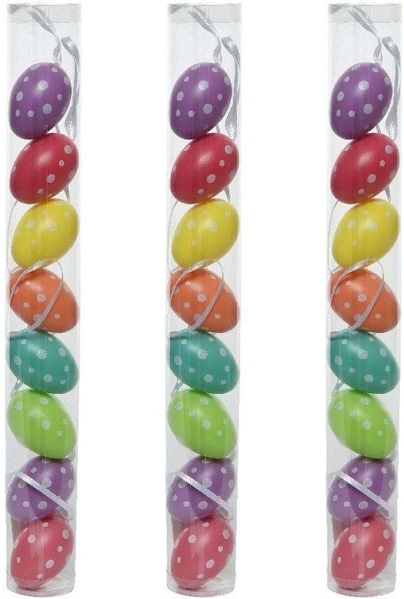 24x Pasen decoratie paaseieren gekleurd met stippen 5 cm - Paastakken versieringen/decoraties paaseitjes