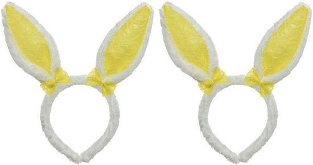 2x Wit/gele Paashaas oren verkleed diademen voor kids/volwassenen - Pasen/Paasviering - Verkleedaccessoires - Feestartikelen