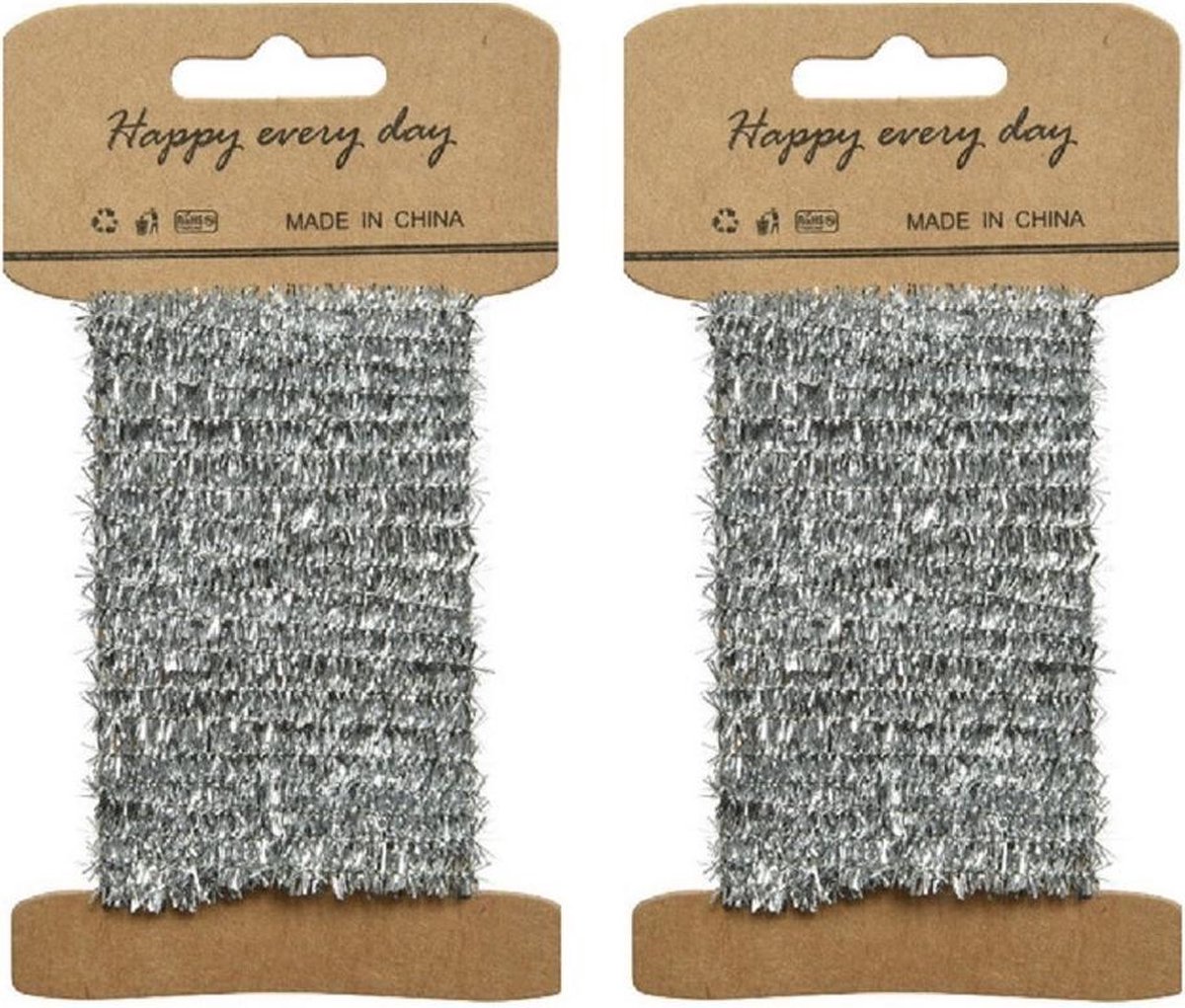 2x Zilver lametta lint ijzerdraad op rol 200 cm - Hobby ijzerdraad zilver