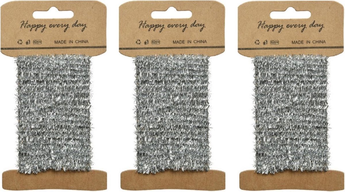 3x Zilver lametta lint ijzerdraad op rol 200 cm - Hobby ijzerdraad zilver
