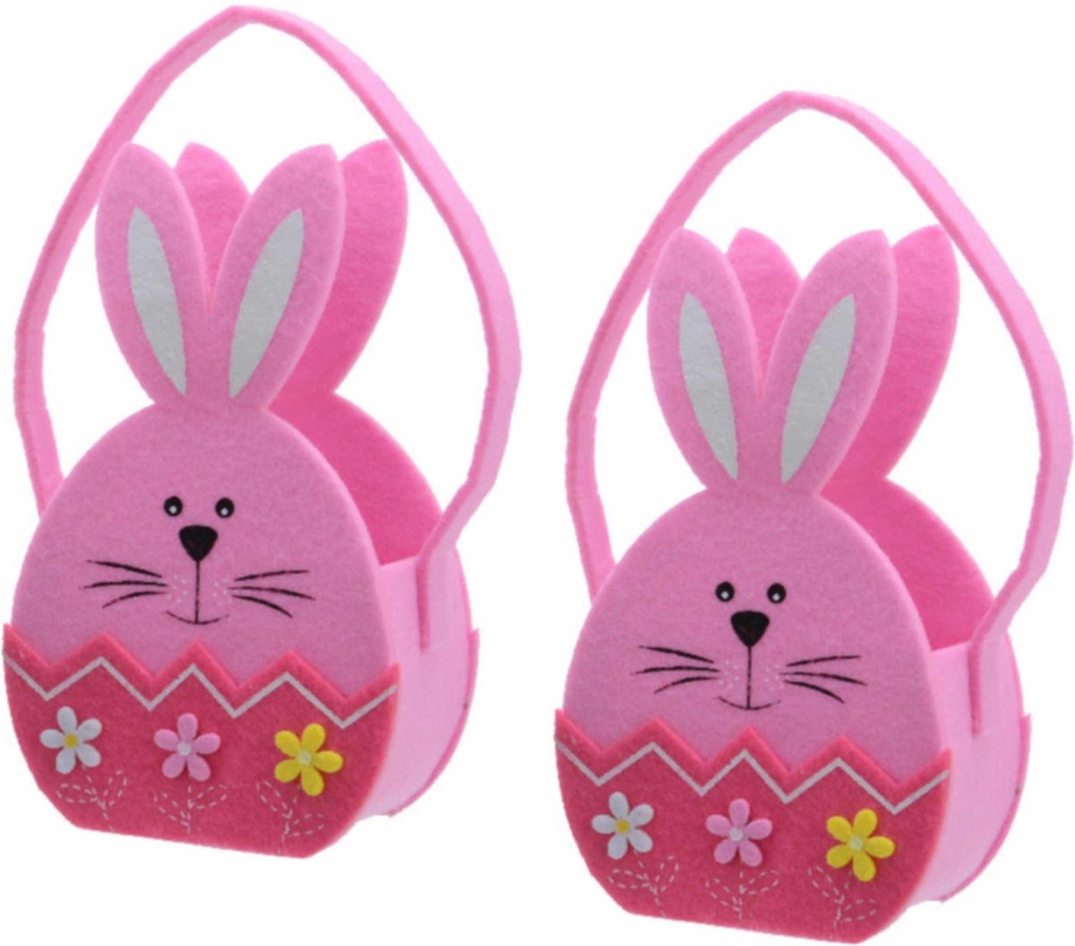 4x stuks paaseieren mandje Paashaas van roze vilt 11 x 20 cm - Paasmandjes