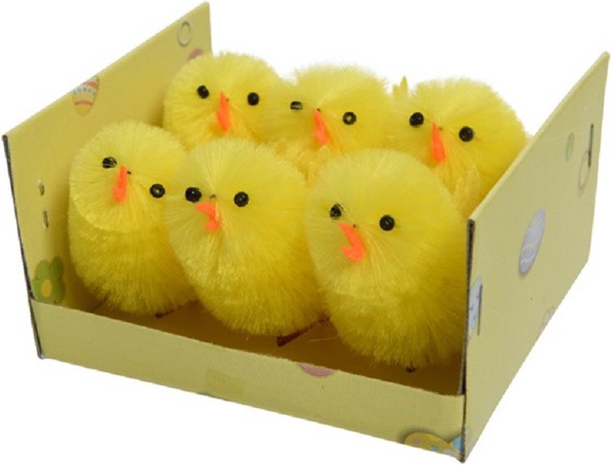 6x stuks gele paaskuikentjes 4 cm - Paasversiering / Paasdecoratie