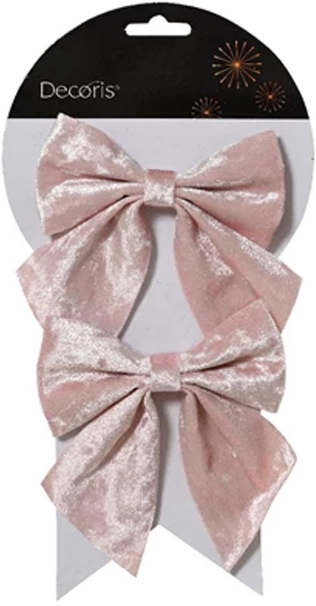 Decoris Decoratie strikken - 2x - velvet roze - 12 x 13 cm - bruiloft/feest versiering