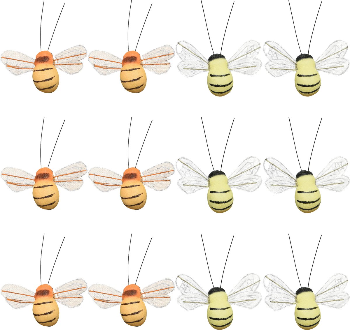 Decoris Paasdecoratie bijen op clip - 12x stuks - 3 x 7 cm - foam - oranje