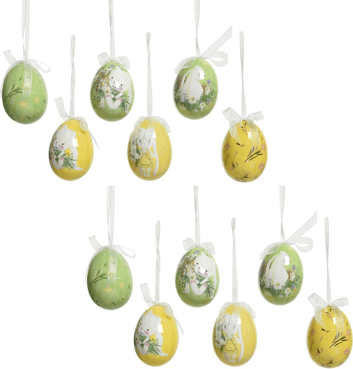 Decoris decoratie paaseieren hangend konijntjes - 12x stuks - 6 cm - foam