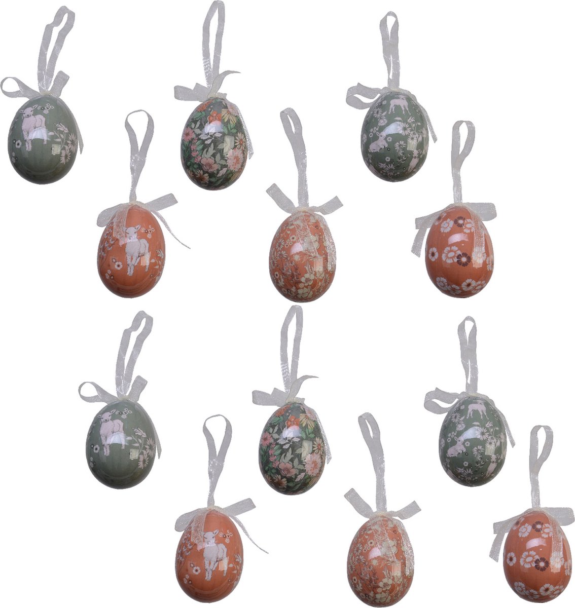 Decoris decoratie paaseieren hangend lammetjes - 18x stuks - 6 cm - foam