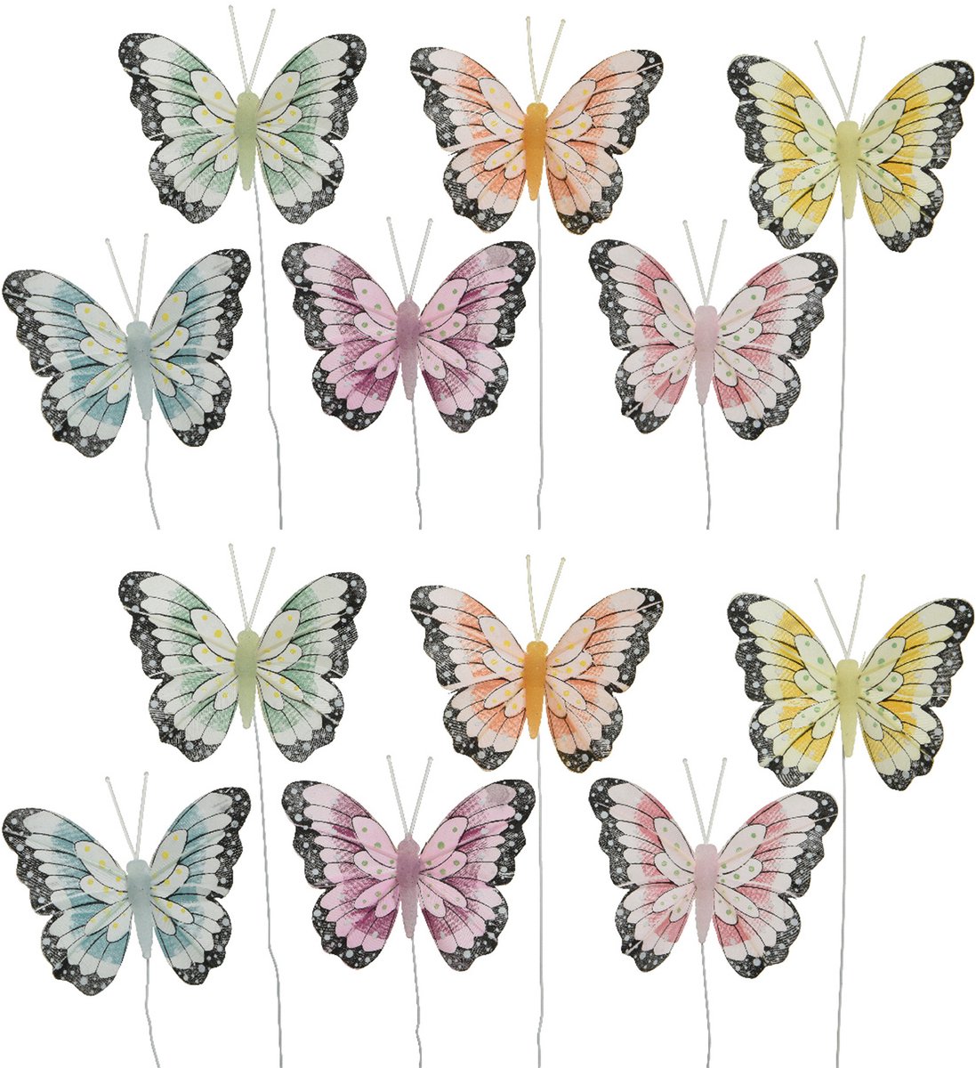 Decoris decoratie vlinders - op draad - gekleurd mix - 18x stuks - 8 cm - Lente - Zomer - versiering