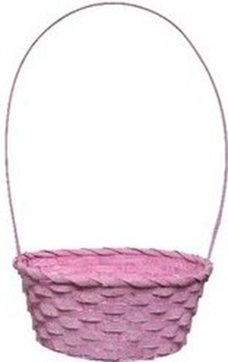 Paaseieren mandje roze 38 cm gevlochten riet - Pasen feestartikelen - Paaseitjes zoeken raapmandje