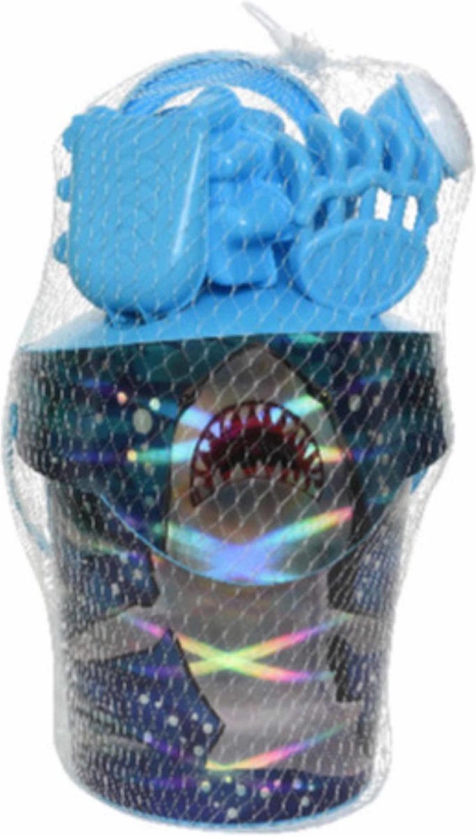 Strandemmer/zandbak speelset blauw voor kinderen 19 cm - incl gieter - schep - hark - zandvormpjes