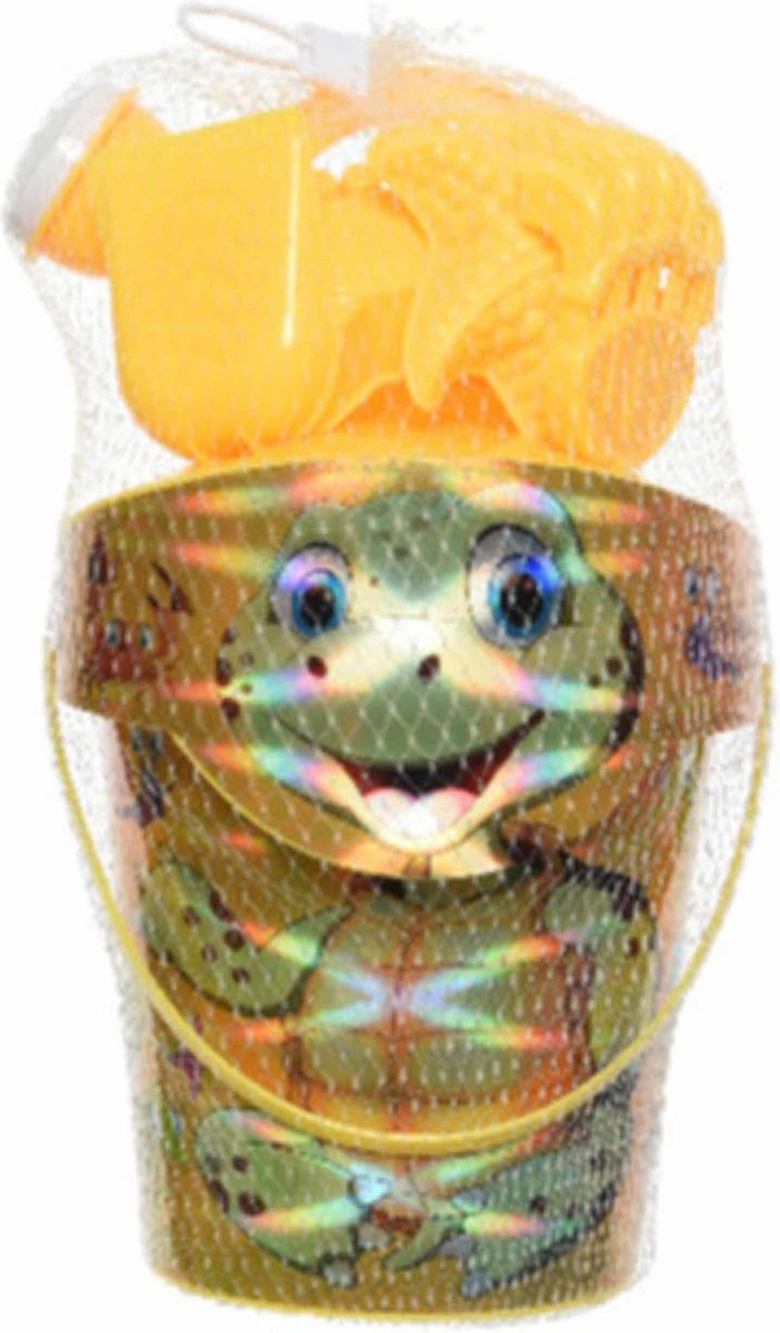 Strandemmer/zandbak speelset geel voor kinderen 19 cm - incl gieter - schep - hark - zandvormpjes