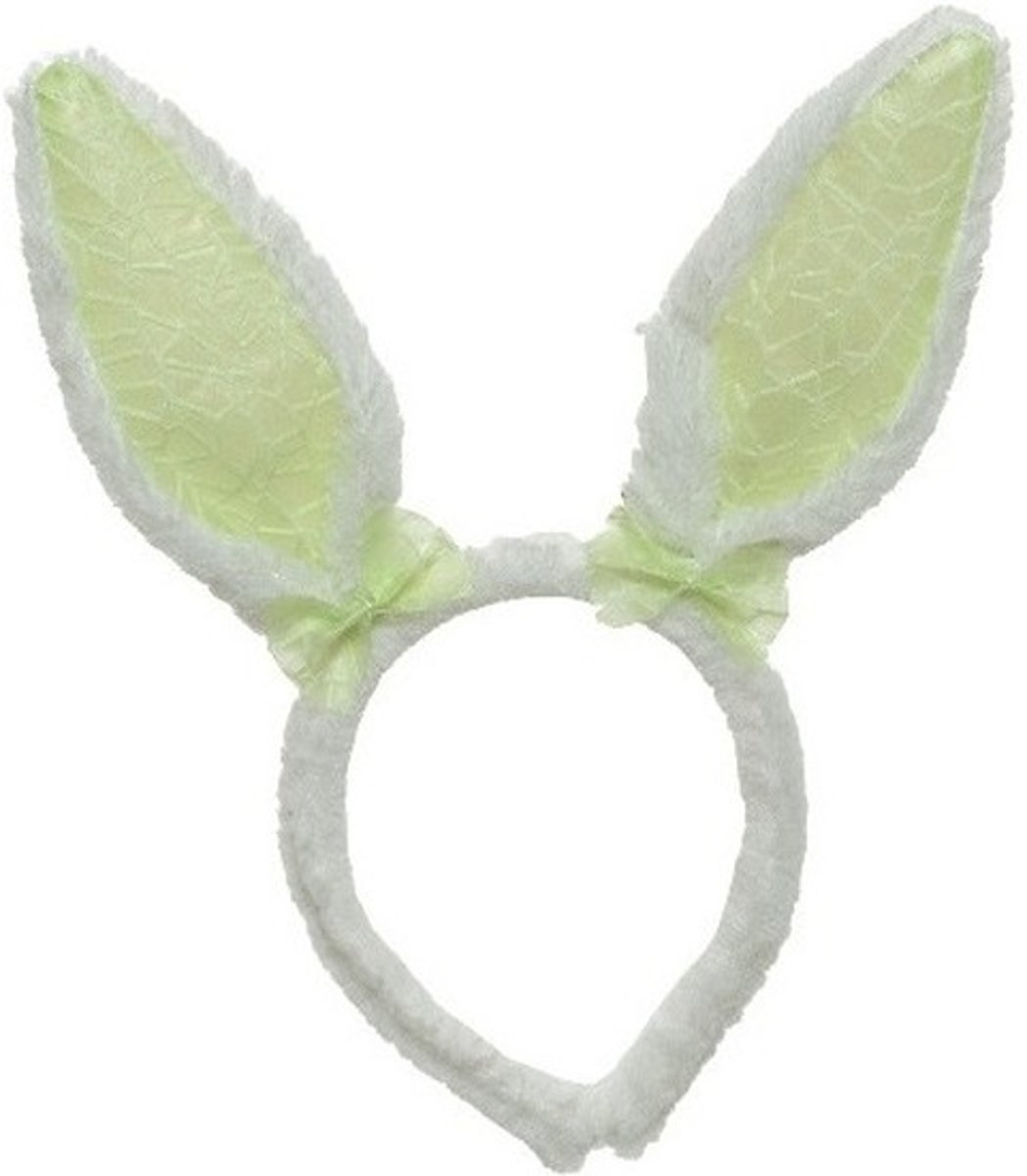 Wit/groene konijn/haas oren verkleed diadeem voor kids/volwassenen - Verkleedaccessoires - Feestartikelen