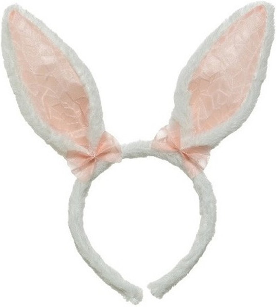 Wit/roze konijn/haas oren verkleed diadeem voor kids/volwassenen - Verkleedaccessoires - Feestartikelen