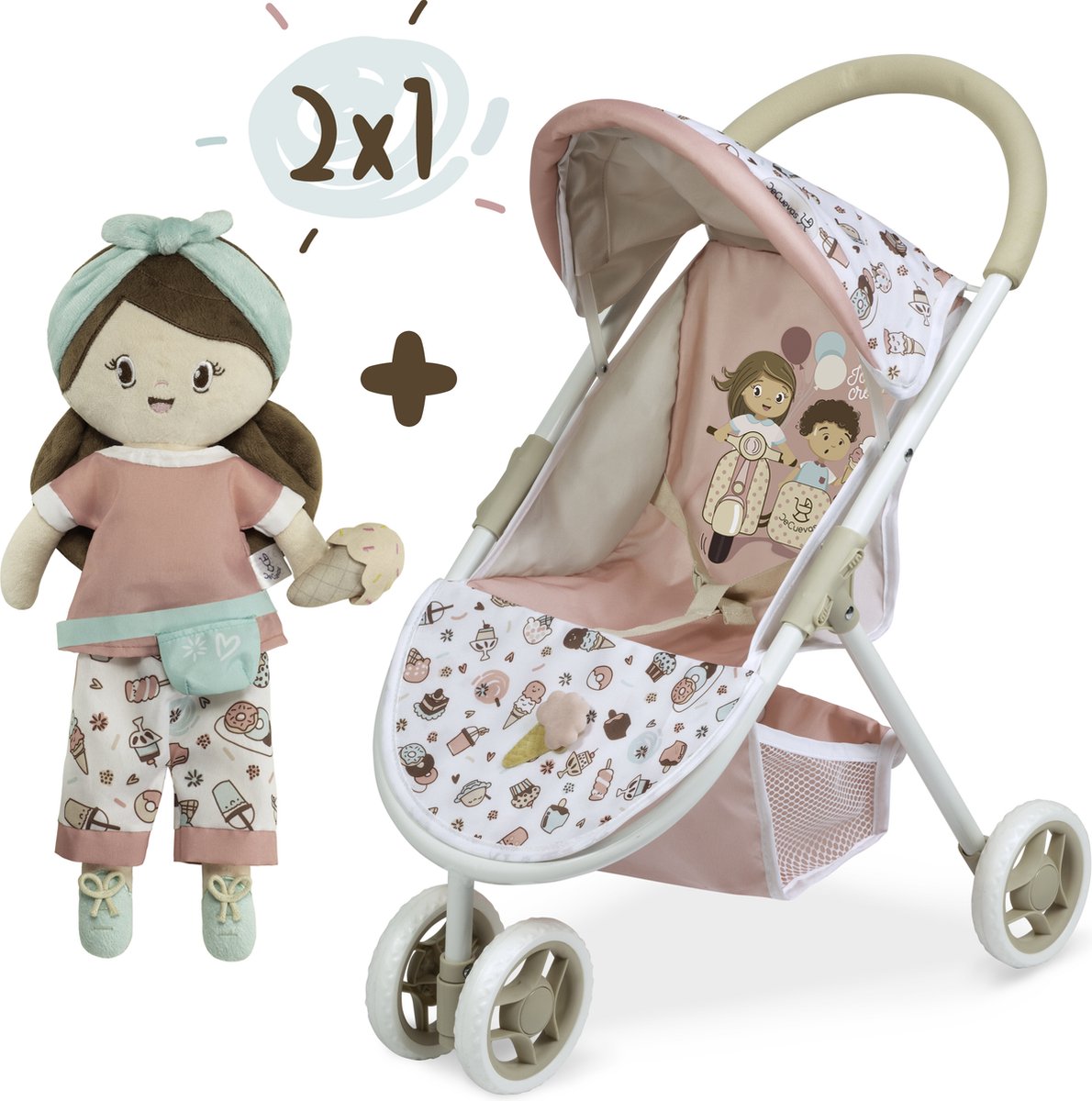 Babypoppen buggy met knuffelpop Sweet
