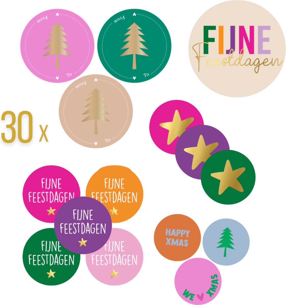 Delfts Roze - Kerst decoratie - Kerststickers - Kerst stickers voor kaarten - 30 stuks