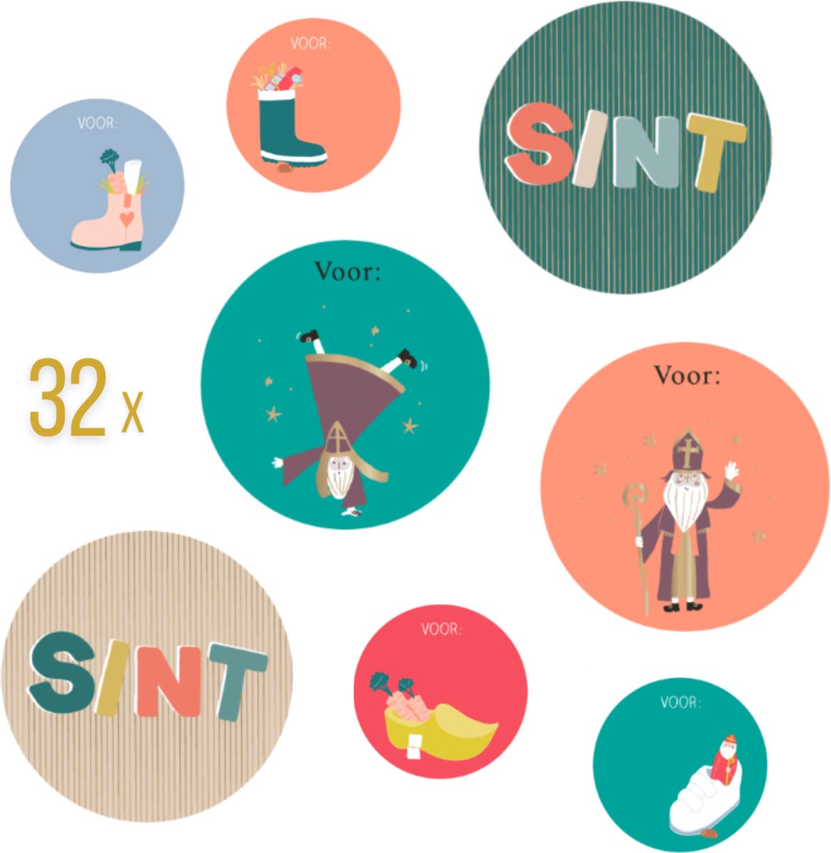 Delfts Roze - Sinterklaas decoratie - Sinterklaas stickers - Sint stickers - 32 stuks