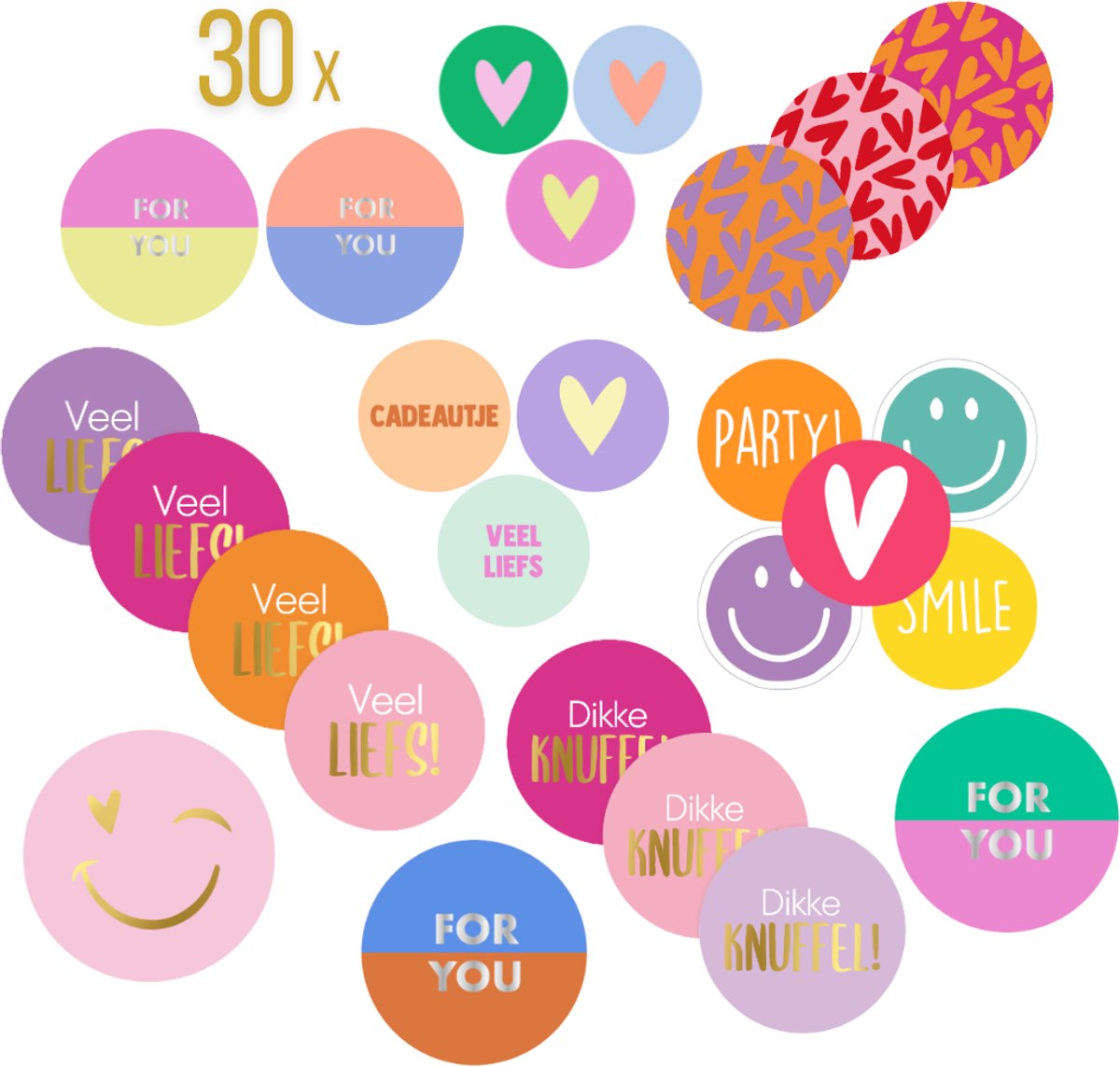 Delfts Roze - Sluitstickers zomaar - Vrolijke stickers - Gekleurde stickers - 30 stuks