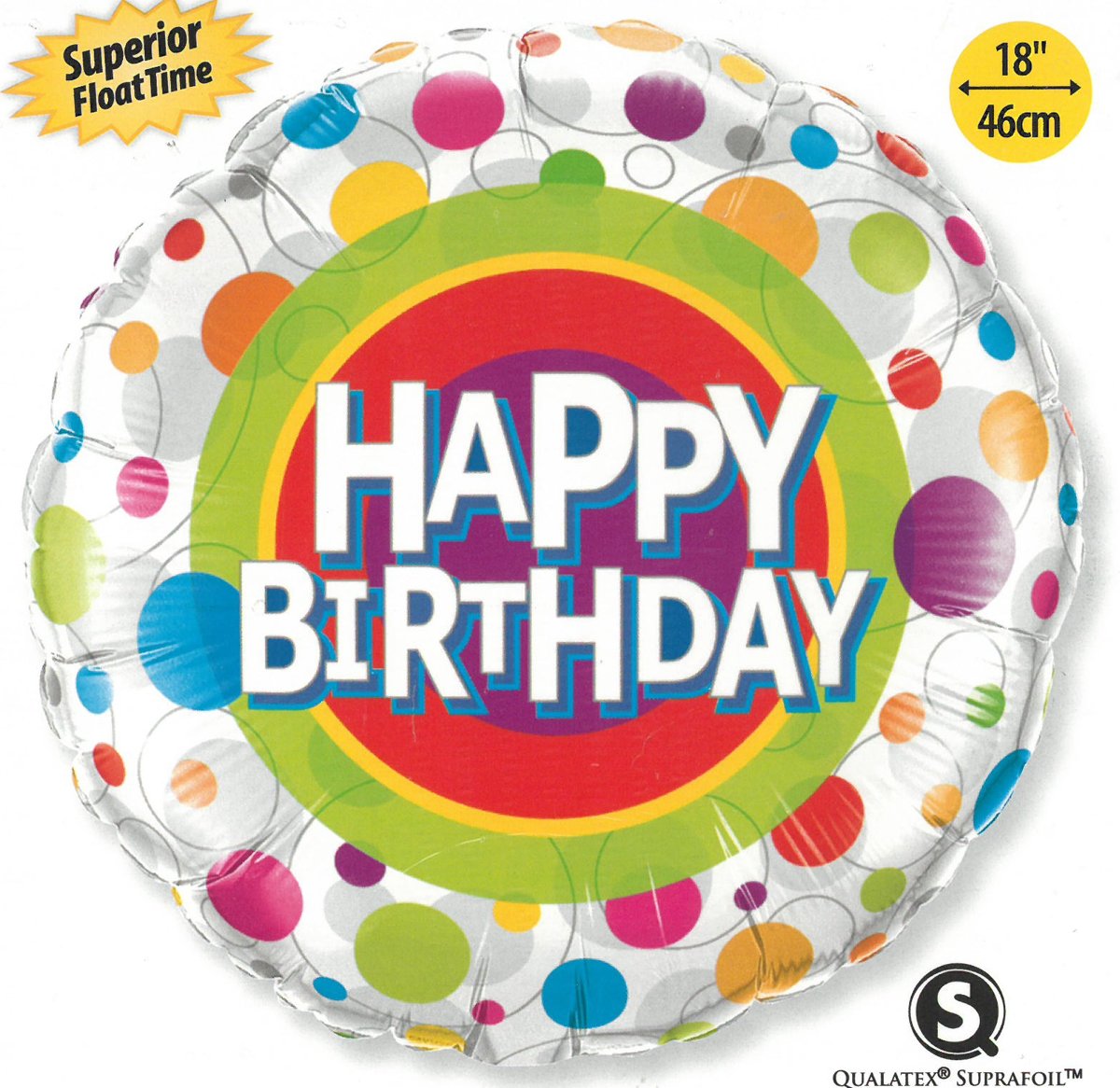 Folieballon ‘Happy Birthday’ Multi Stippen - 46 centimeter