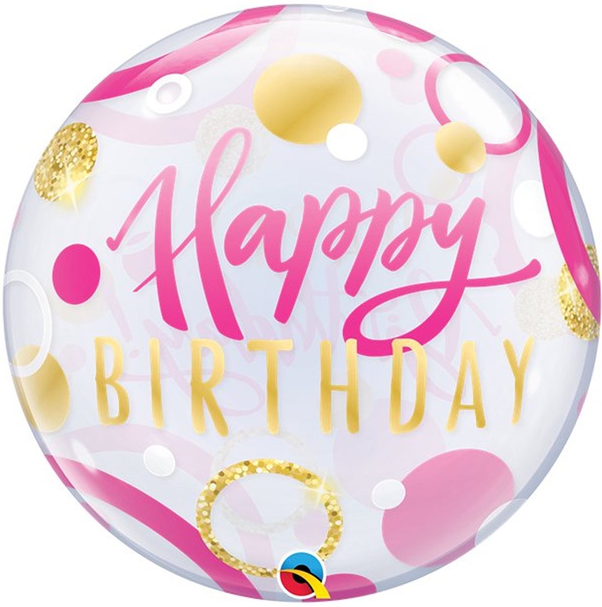 Reuze ballon Bubble Happy Birthday Roze - 56 cm